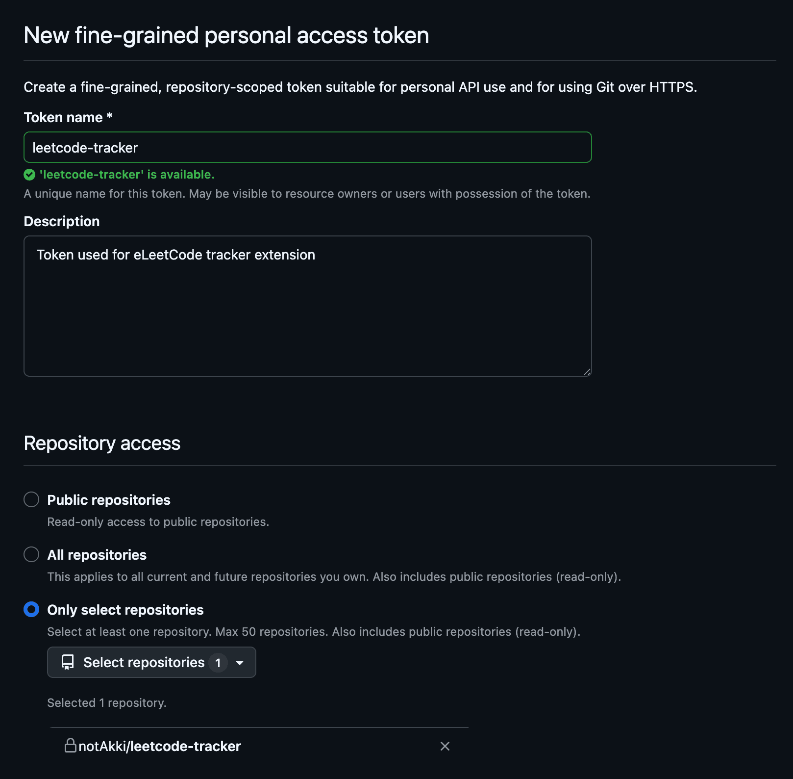 GitHub fine-grained access token setup
