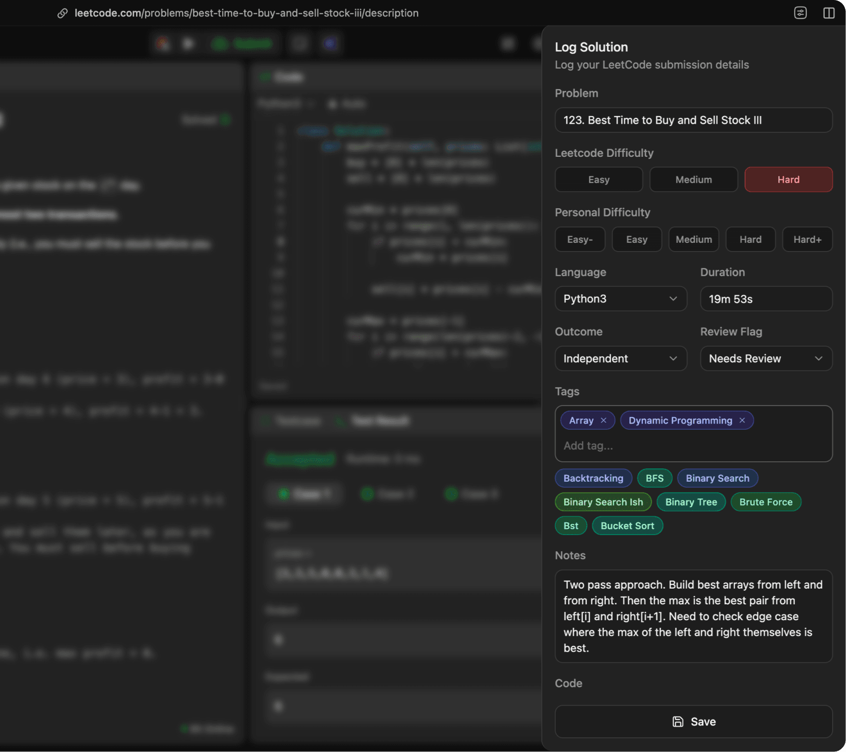 eLeetCode problem logging form